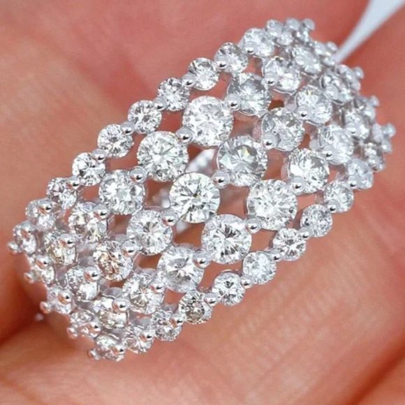 Multi Row Cubic Zirconia Ring Silver Plated Hallow Band NWT SZ 10 - Picture 7 of 10